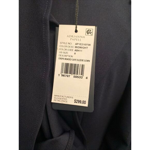 ADRIANNA PAPELL MAXI DRESS/LINED/RETAIL$229/ SIZE  8 /NEW W TAG/NAVY - Picture 13 of 14
